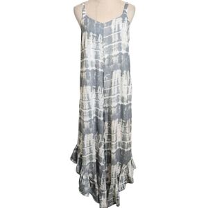 Japna Gray and White Tie-Dye Boho Festival Ruffled Wide Leg Jumpsuit